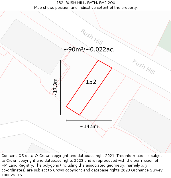 152, RUSH HILL, BATH, BA2 2QX: Plot and title map