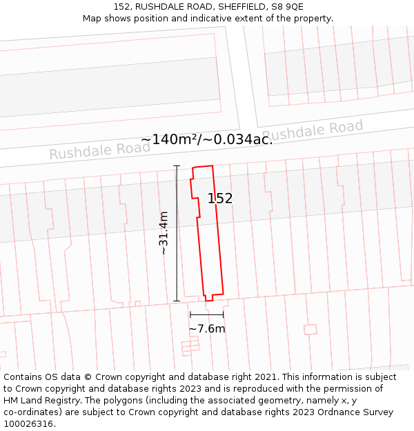 152, RUSHDALE ROAD, SHEFFIELD, S8 9QE: Plot and title map