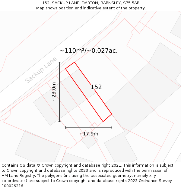 152, SACKUP LANE, DARTON, BARNSLEY, S75 5AR: Plot and title map