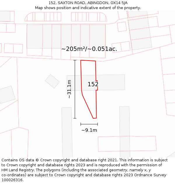 152, SAXTON ROAD, ABINGDON, OX14 5JA: Plot and title map