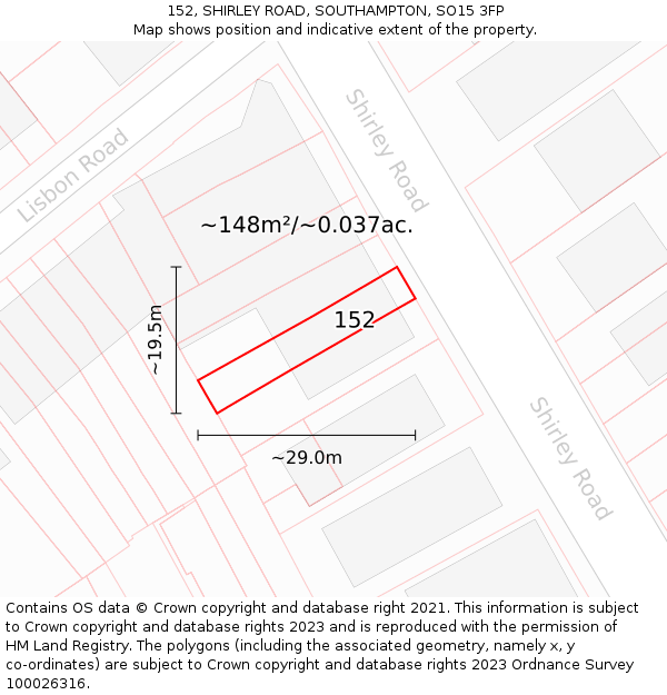 152, SHIRLEY ROAD, SOUTHAMPTON, SO15 3FP: Plot and title map