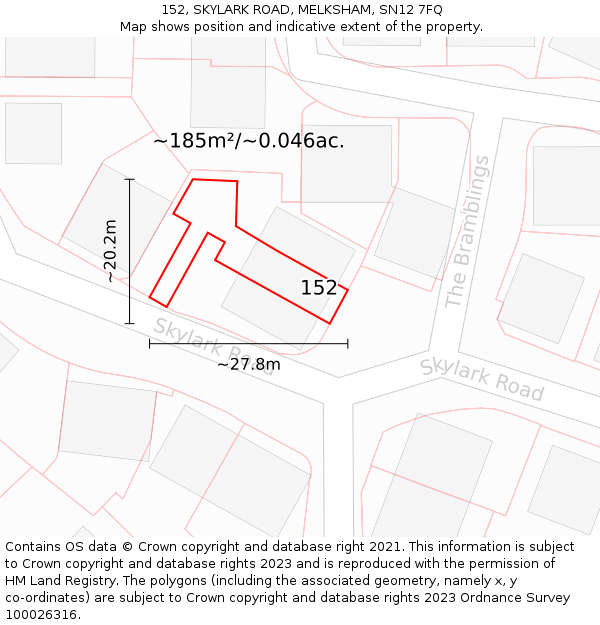 152, SKYLARK ROAD, MELKSHAM, SN12 7FQ: Plot and title map