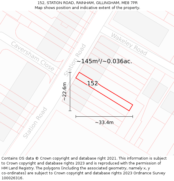 152, STATION ROAD, RAINHAM, GILLINGHAM, ME8 7PR: Plot and title map