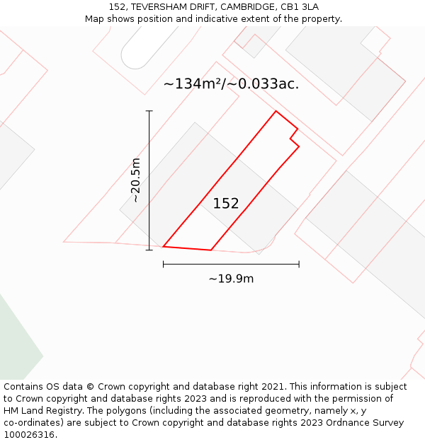 152, TEVERSHAM DRIFT, CAMBRIDGE, CB1 3LA: Plot and title map