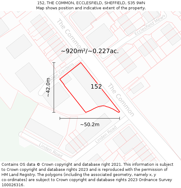 152, THE COMMON, ECCLESFIELD, SHEFFIELD, S35 9WN: Plot and title map