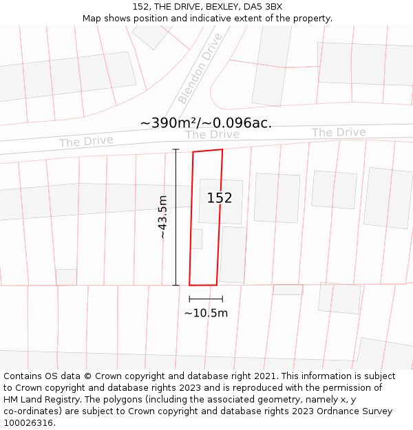 152, THE DRIVE, BEXLEY, DA5 3BX: Plot and title map