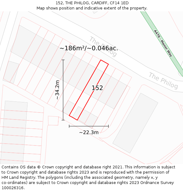 152, THE PHILOG, CARDIFF, CF14 1ED: Plot and title map