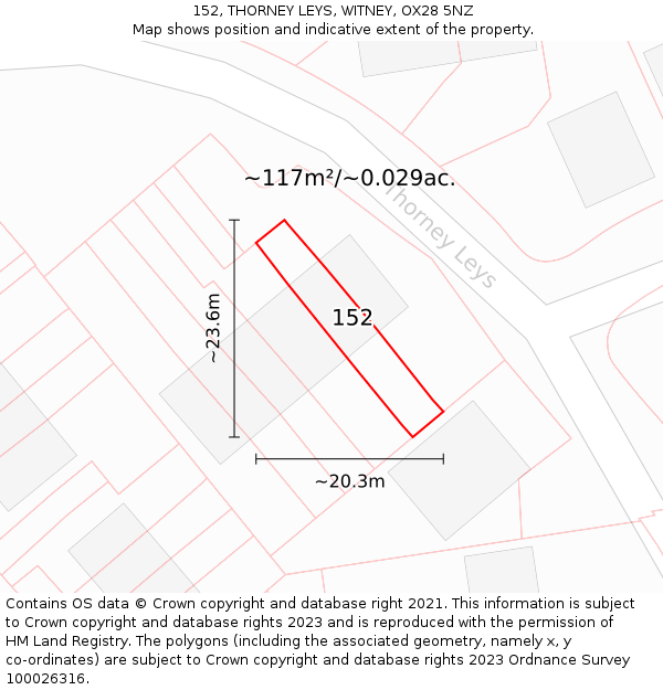 152, THORNEY LEYS, WITNEY, OX28 5NZ: Plot and title map