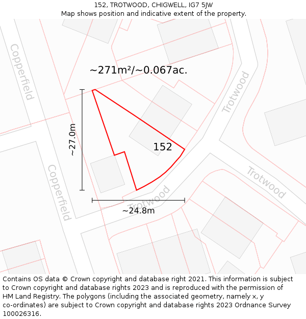 152, TROTWOOD, CHIGWELL, IG7 5JW: Plot and title map