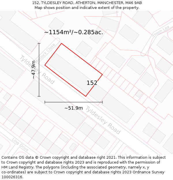 152, TYLDESLEY ROAD, ATHERTON, MANCHESTER, M46 9AB: Plot and title map