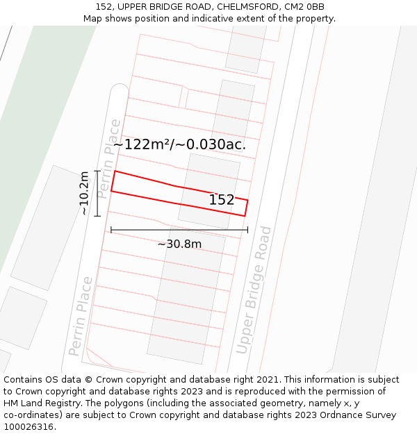 152, UPPER BRIDGE ROAD, CHELMSFORD, CM2 0BB: Plot and title map
