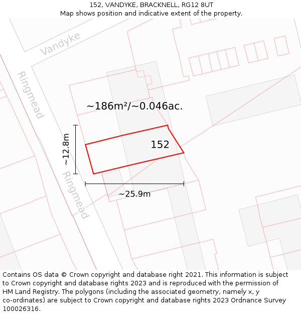 152, VANDYKE, BRACKNELL, RG12 8UT: Plot and title map