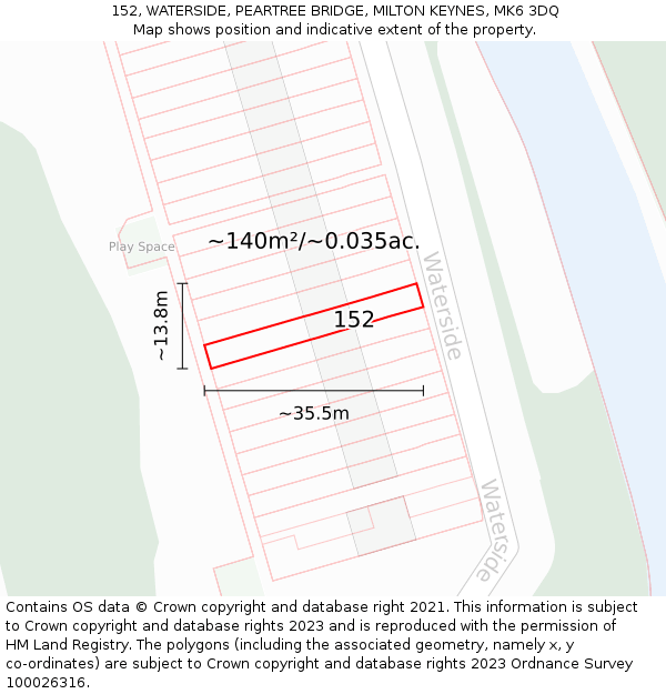152, WATERSIDE, PEARTREE BRIDGE, MILTON KEYNES, MK6 3DQ: Plot and title map