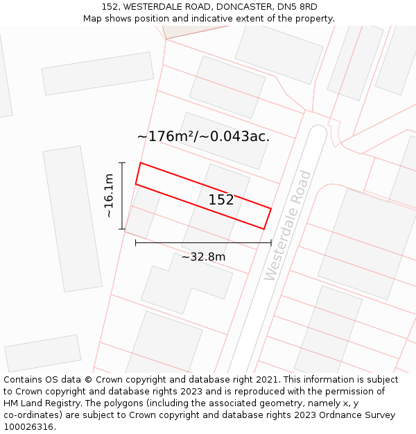 152, WESTERDALE ROAD, DONCASTER, DN5 8RD: Plot and title map