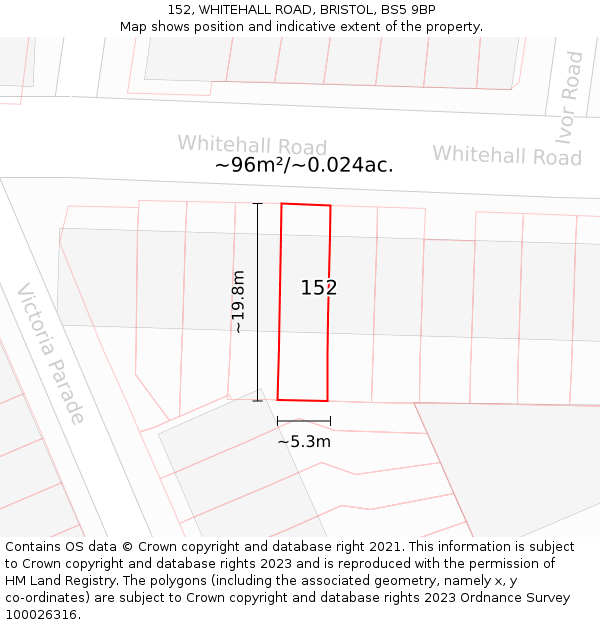 152, WHITEHALL ROAD, BRISTOL, BS5 9BP: Plot and title map
