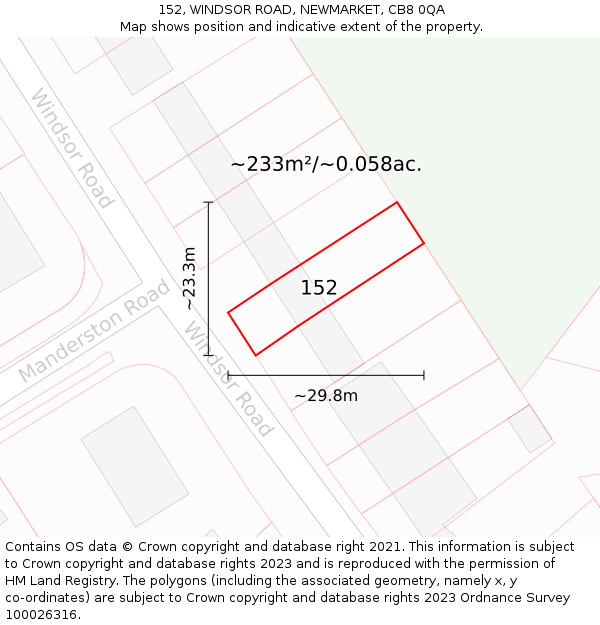 152, WINDSOR ROAD, NEWMARKET, CB8 0QA: Plot and title map