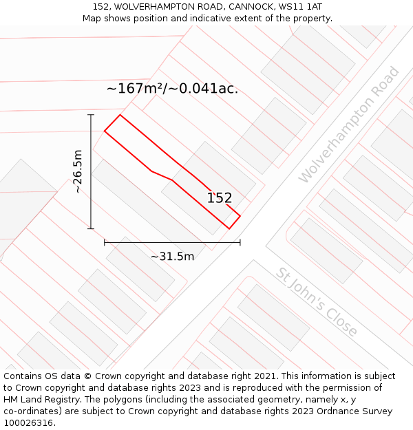 152, WOLVERHAMPTON ROAD, CANNOCK, WS11 1AT: Plot and title map