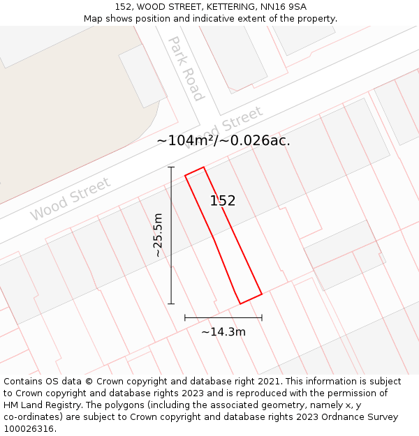 152, WOOD STREET, KETTERING, NN16 9SA: Plot and title map