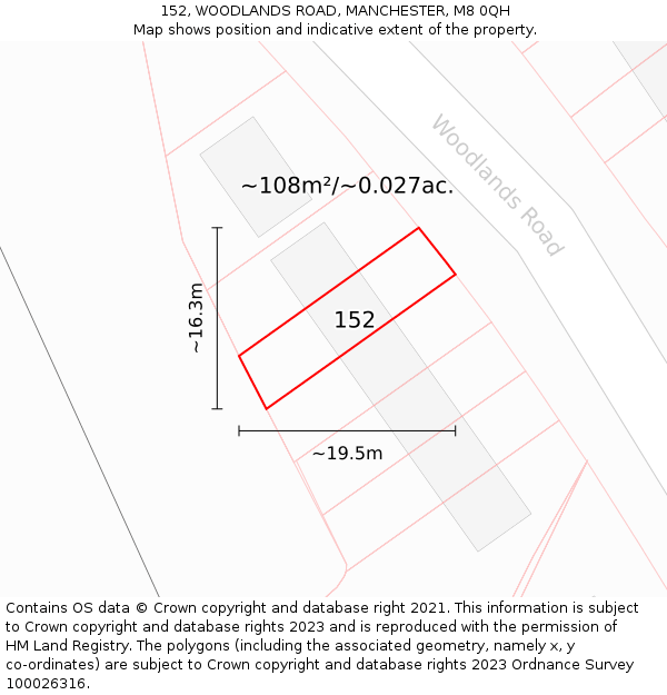 152, WOODLANDS ROAD, MANCHESTER, M8 0QH: Plot and title map