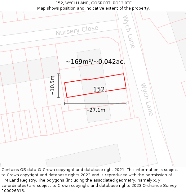 152, WYCH LANE, GOSPORT, PO13 0TE: Plot and title map