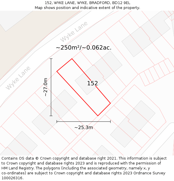 152, WYKE LANE, WYKE, BRADFORD, BD12 9EL: Plot and title map