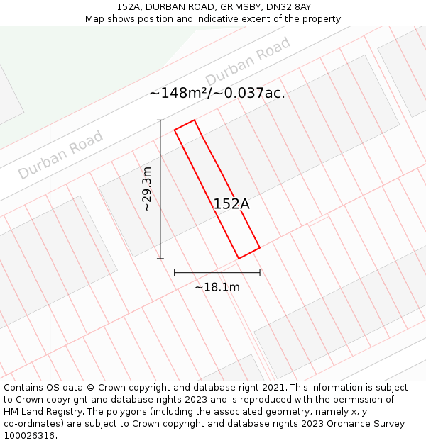 152A, DURBAN ROAD, GRIMSBY, DN32 8AY: Plot and title map
