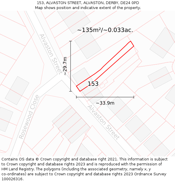 153, ALVASTON STREET, ALVASTON, DERBY, DE24 0PD: Plot and title map