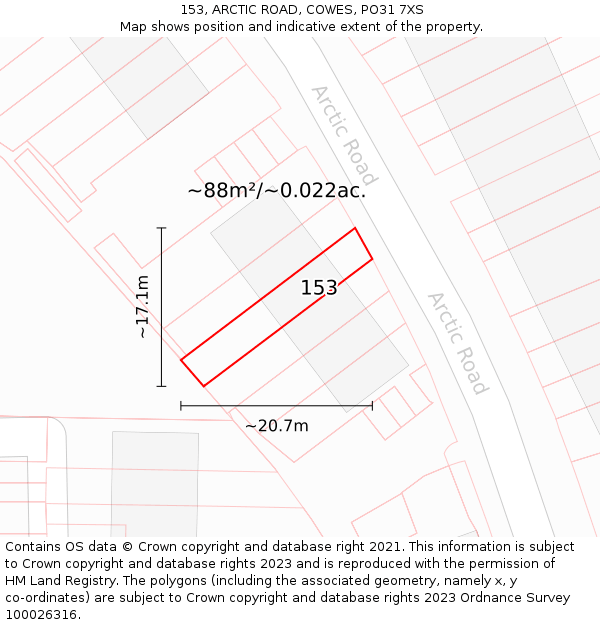 153, ARCTIC ROAD, COWES, PO31 7XS: Plot and title map