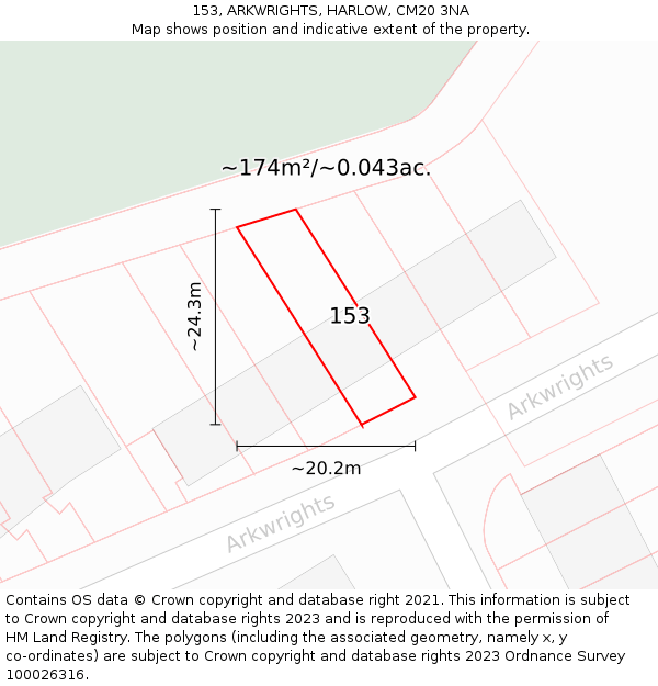 153, ARKWRIGHTS, HARLOW, CM20 3NA: Plot and title map