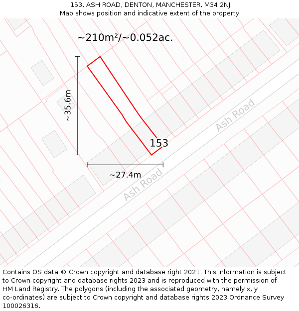 153, ASH ROAD, DENTON, MANCHESTER, M34 2NJ: Plot and title map