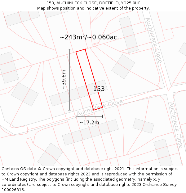 153, AUCHINLECK CLOSE, DRIFFIELD, YO25 9HF: Plot and title map