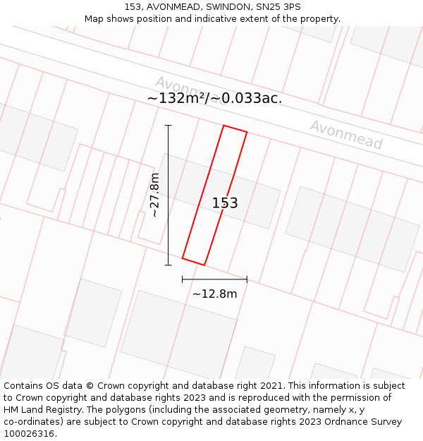 153, AVONMEAD, SWINDON, SN25 3PS: Plot and title map
