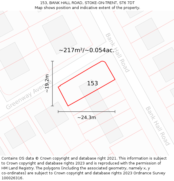 153, BANK HALL ROAD, STOKE-ON-TRENT, ST6 7DT: Plot and title map