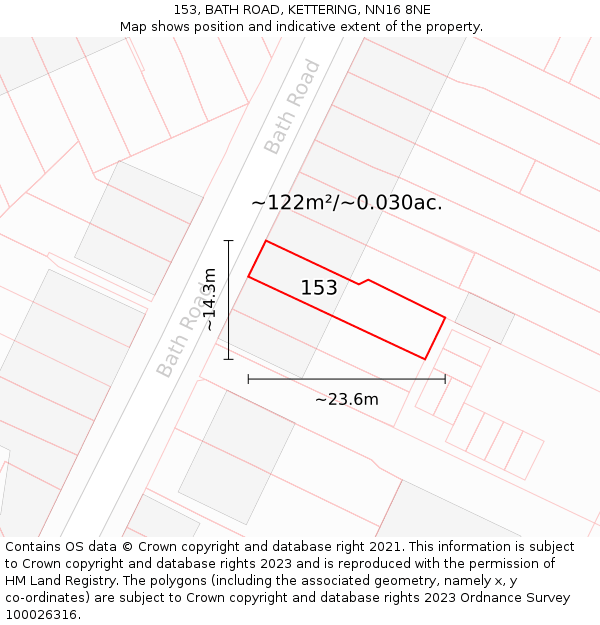 153, BATH ROAD, KETTERING, NN16 8NE: Plot and title map