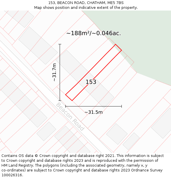 153, BEACON ROAD, CHATHAM, ME5 7BS: Plot and title map
