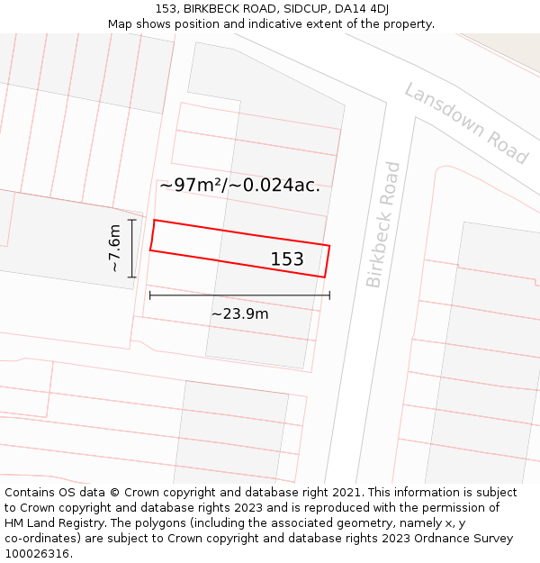 153, BIRKBECK ROAD, SIDCUP, DA14 4DJ: Plot and title map