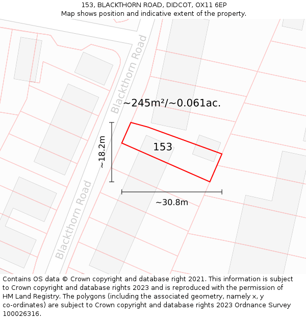 153, BLACKTHORN ROAD, DIDCOT, OX11 6EP: Plot and title map