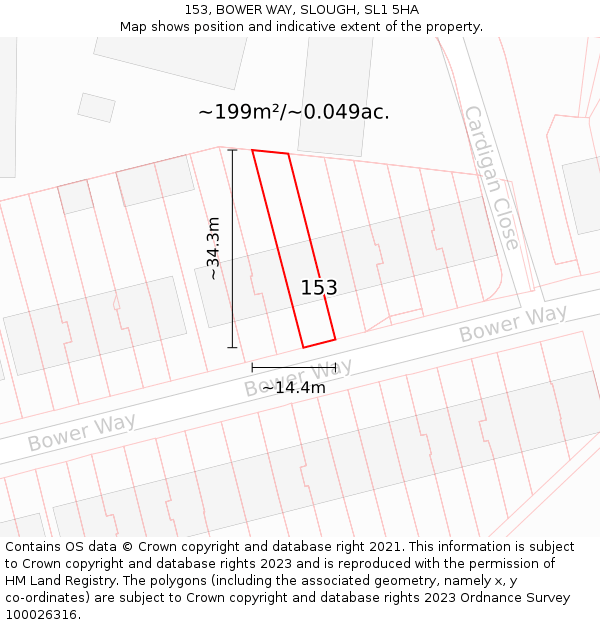 153, BOWER WAY, SLOUGH, SL1 5HA: Plot and title map