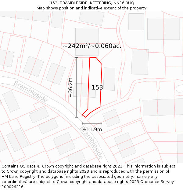 153, BRAMBLESIDE, KETTERING, NN16 9UQ: Plot and title map