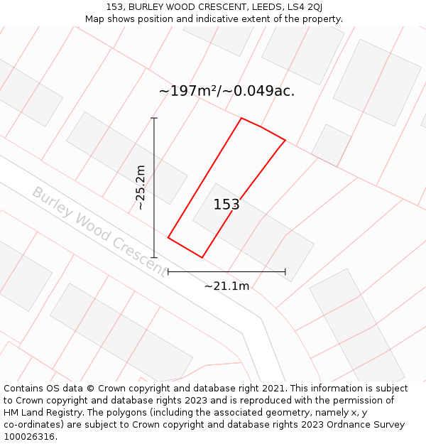 153, BURLEY WOOD CRESCENT, LEEDS, LS4 2QJ: Plot and title map