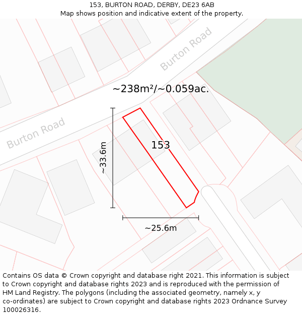 153, BURTON ROAD, DERBY, DE23 6AB: Plot and title map