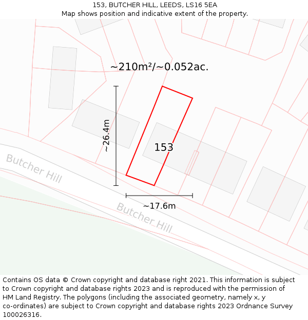 153, BUTCHER HILL, LEEDS, LS16 5EA: Plot and title map