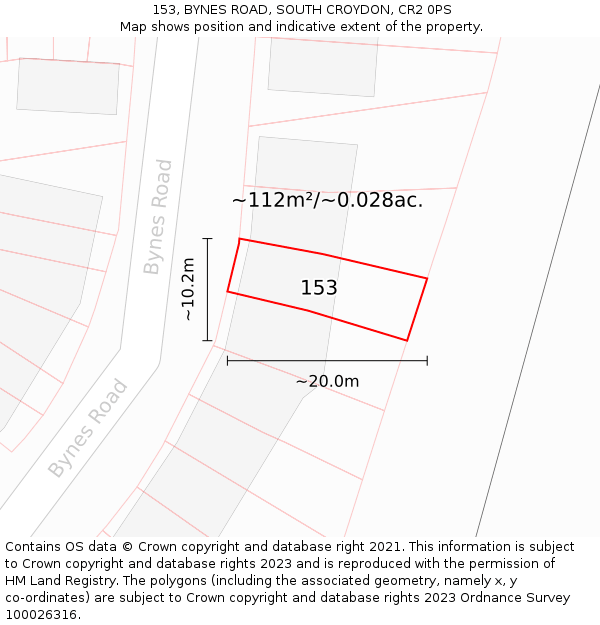 153, BYNES ROAD, SOUTH CROYDON, CR2 0PS: Plot and title map