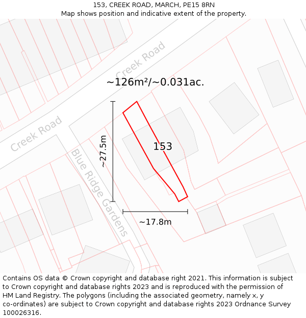 153, CREEK ROAD, MARCH, PE15 8RN: Plot and title map