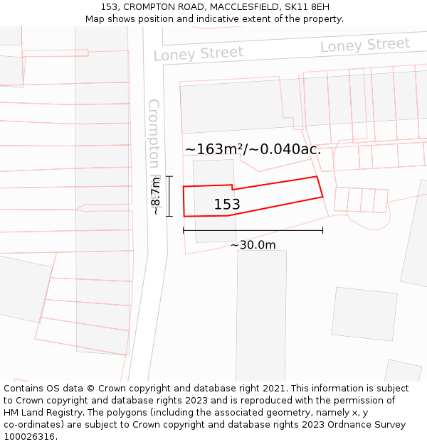153, CROMPTON ROAD, MACCLESFIELD, SK11 8EH: Plot and title map