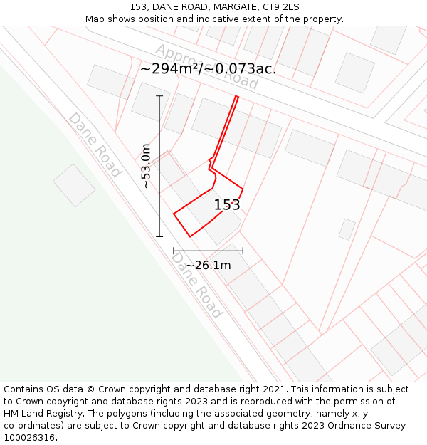 153, DANE ROAD, MARGATE, CT9 2LS: Plot and title map