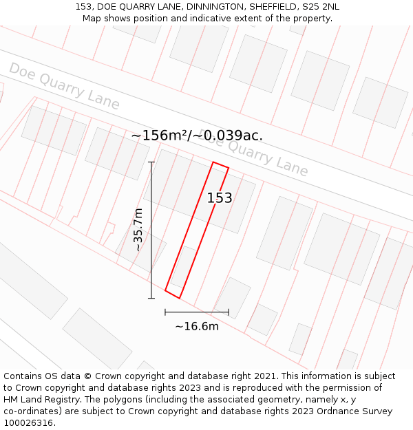 153, DOE QUARRY LANE, DINNINGTON, SHEFFIELD, S25 2NL: Plot and title map