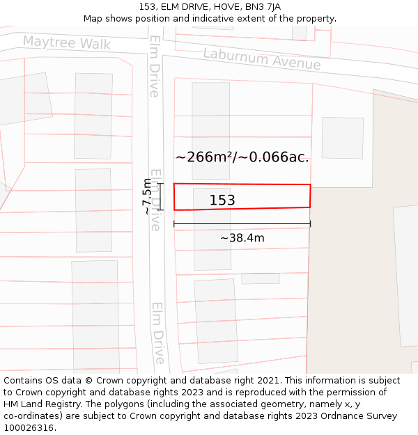 153, ELM DRIVE, HOVE, BN3 7JA: Plot and title map