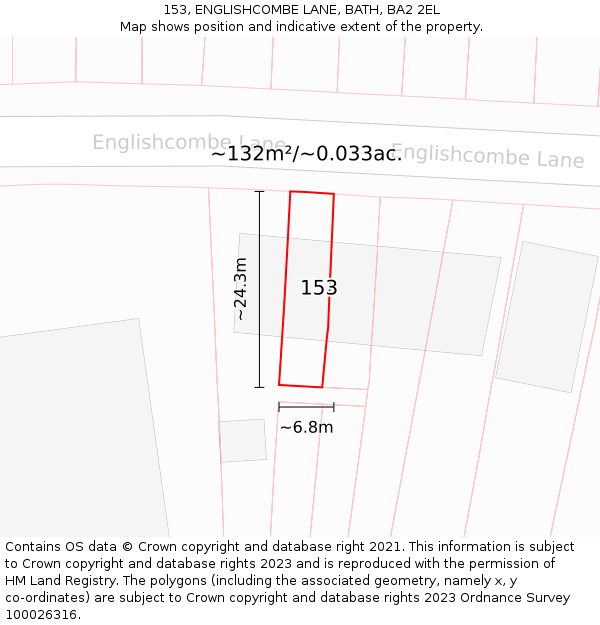 153, ENGLISHCOMBE LANE, BATH, BA2 2EL: Plot and title map