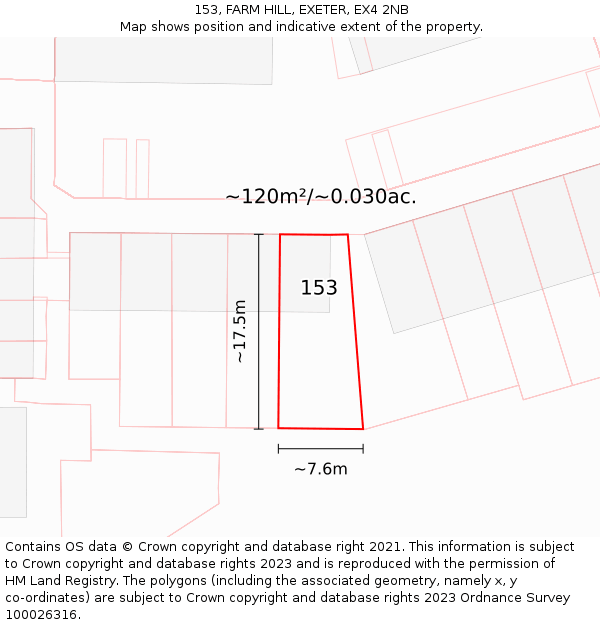 153, FARM HILL, EXETER, EX4 2NB: Plot and title map